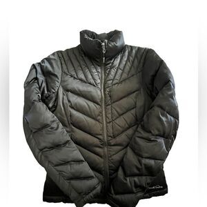 Eddie Bauer Black Premium Goose Down fitted  Puffer Coat women’s size XS